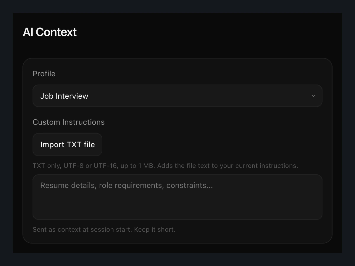 Margin 0.8.0 context settings interface with an empty context field